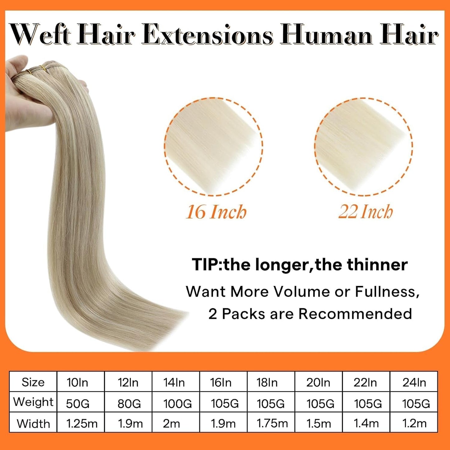 Weft Hair Extensions Ash Blonde Hair Wefts Human Hair Sew in Blonde Highlight Human Hair Weft Extensions Full Ends Double Weft Remy Hair Extensions 20 Inch 105G 18/613 - WORLD TIME VISITS