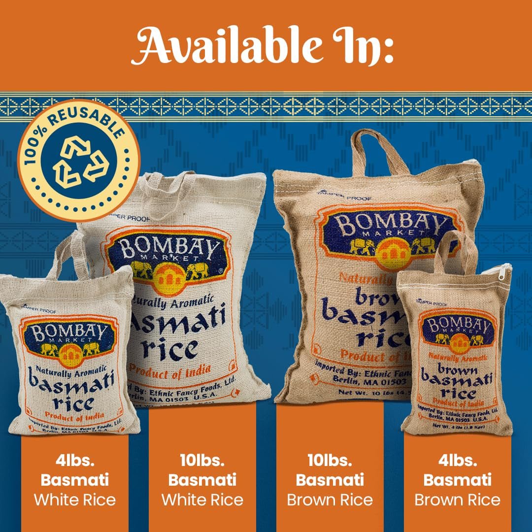 White Basmati Rice - Aromatic & Nutty Flavor Basmati Rice - Long Grain Rice Basmati (10 Pound Bag)