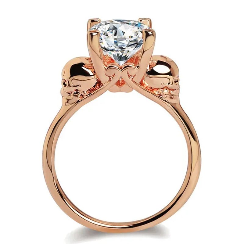 White Copper Jewelry Ring Men and Women Exaggerated Personality Skull Head Black Zircon Diamond Ring - WORLD TIME VISITS