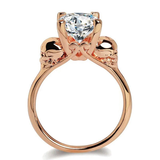 White Copper Jewelry Ring Men and Women Exaggerated Personality Skull Head Black Zircon Diamond Ring - WORLD TIME VISITS