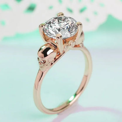 White Copper Jewelry Ring Men and Women Exaggerated Personality Skull Head Black Zircon Diamond Ring - WORLD TIME VISITS