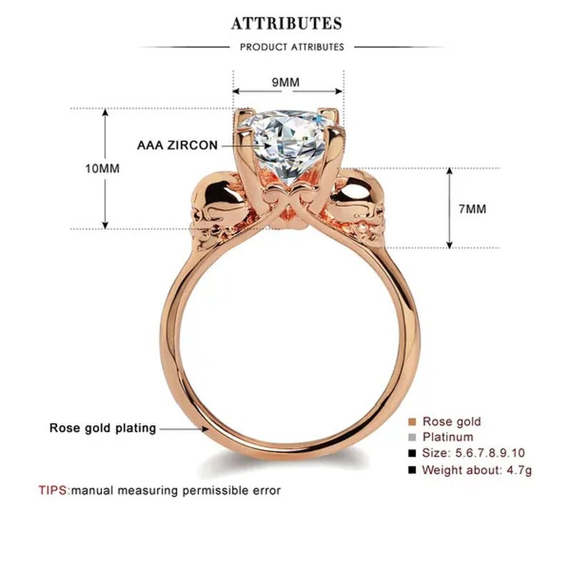White Copper Jewelry Ring Men and Women Exaggerated Personality Skull Head Black Zircon Diamond Ring
