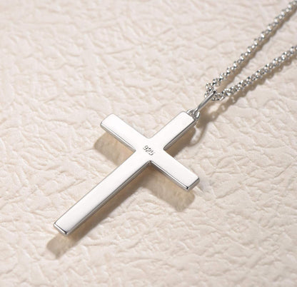 White Gold Plated 925 Solid Sterling Silver High Polished Heavy-Duty Cross Crucifix Pendant Necklace Fine Jewelry Gifts for Him Men Father, Rolo Chain Length 24 INCH/ 60CM