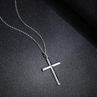 White Gold Plated 925 Solid Sterling Silver High Polished Heavy-Duty Cross Crucifix Pendant Necklace Fine Jewelry Gifts for Him Men Father, Rolo Chain Length 24 INCH/ 60CM