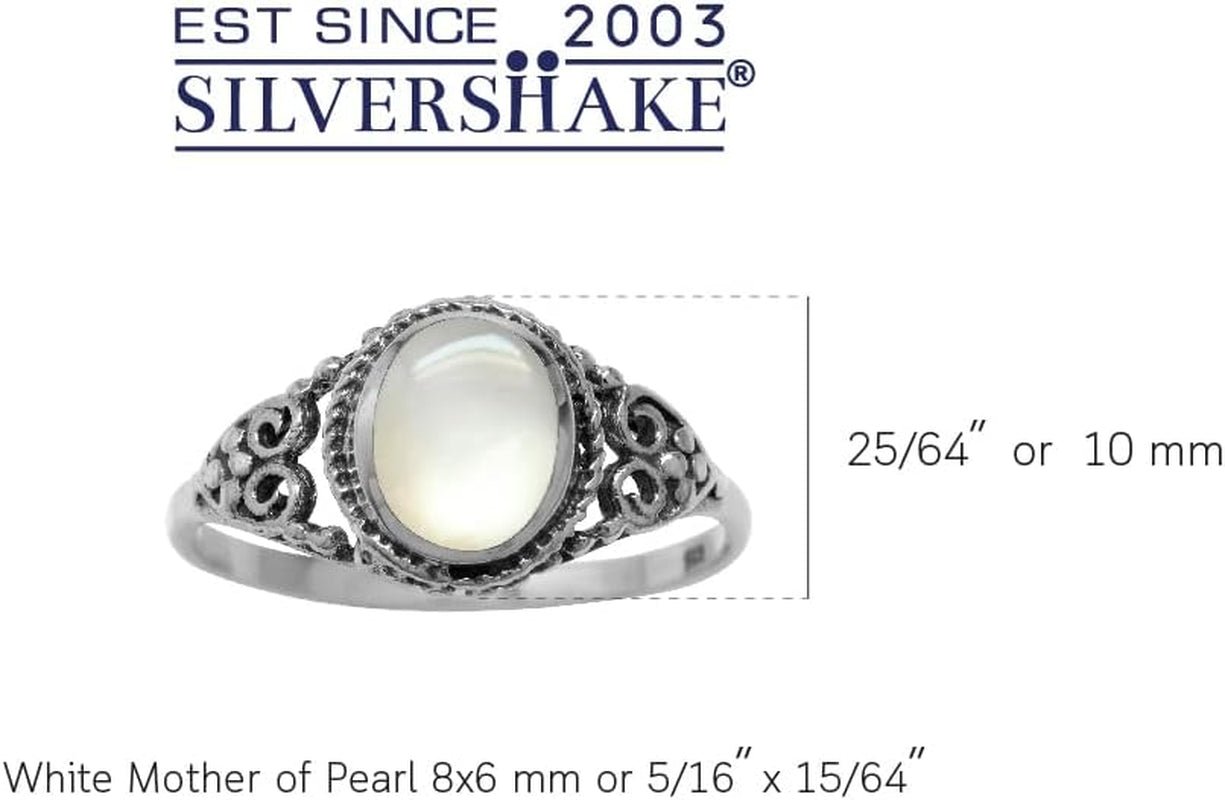 White Mother of Pearl Inlay 925 Sterling Silver Filigree Victorian Style Ring Size 7 - WORLD TIME VISITS