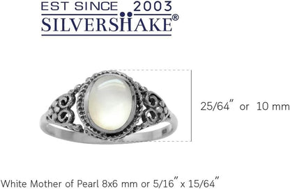 White Mother of Pearl Inlay 925 Sterling Silver Filigree Victorian Style Ring Size 7 - WORLD TIME VISITS