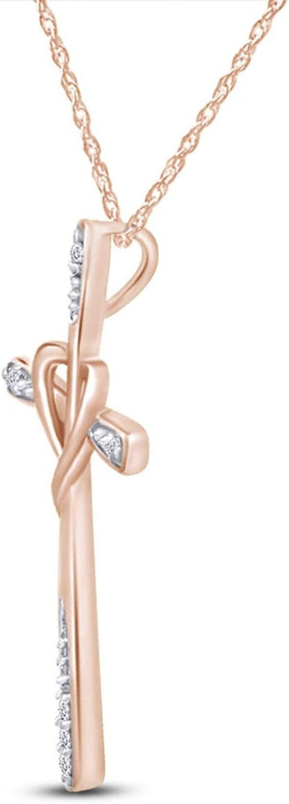 White Natural Diamond Cross Heart Pendant in 10K Solid Gold (1/20 Cttw) - WORLD TIME VISITS