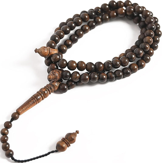 White Oud Wood Tasbih 99 8Mm Aetoxylon - Islamic Prayer Beads for Tasbeeh, Dhikr, Zikr - Muslim Rosary, Tespih, Misbaha, Masbaha, Muslim Mala, Sibha, Subha, Worry Beads, Prayer Counter - WORLD TIME VISITS