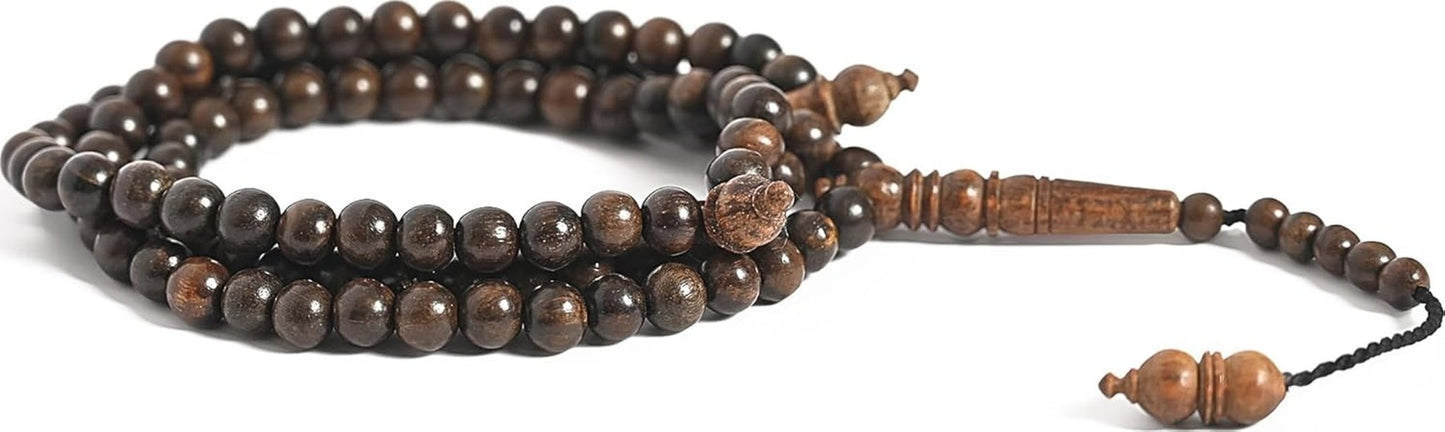White Oud Wood Tasbih 99 8Mm Aetoxylon - Islamic Prayer Beads for Tasbeeh, Dhikr, Zikr - Muslim Rosary, Tespih, Misbaha, Masbaha, Muslim Mala, Sibha, Subha, Worry Beads, Prayer Counter - WORLD TIME VISITS