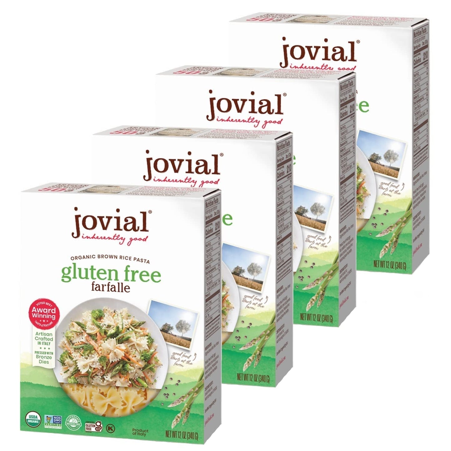 Whole Grain Brown Rice Farfalle Pasta - Whole Grain Pasta, Organic, Gluten Free, Dairy Free, Brown Rice Pasta, Made in Italy - 12 Oz, 4 Pack - WORLD TIME VISITS