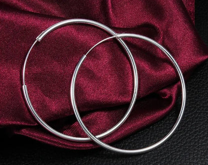 Wholesale 1Pcs DIY 925 Sterling Silver Plated Women Fashion Jewelry Beautiful Hoop Earrings 60MM - WORLD TIME VISITS