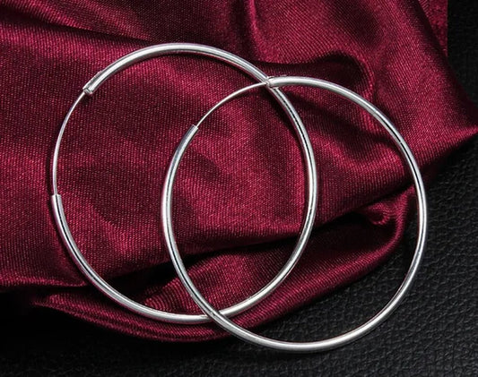 Wholesale 1Pcs DIY 925 Sterling Silver Plated Women Fashion Jewelry Beautiful Hoop Earrings 60MM - WORLD TIME VISITS