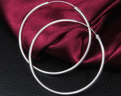 Wholesale 1Pcs DIY 925 Sterling Silver Plated Women Fashion Jewelry Beautiful Hoop Earrings 60MM