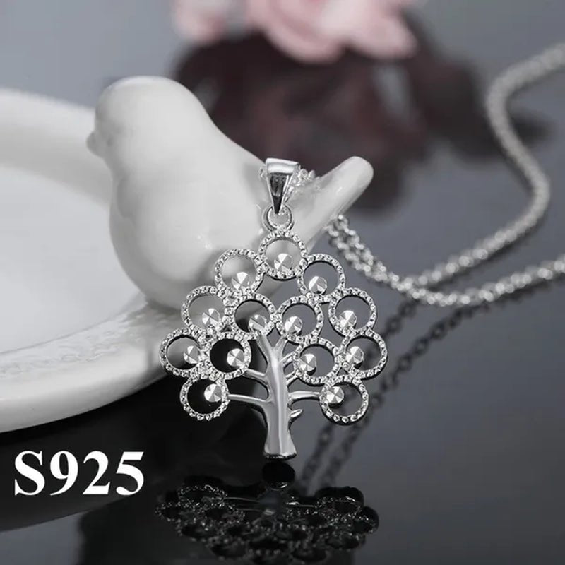 Wholesale 925 Solid Sterling Silver Jewelry Elegant Tree Card Pendant Necklace Chain Jewellery Xmas(With Chain） - WORLD TIME VISITS