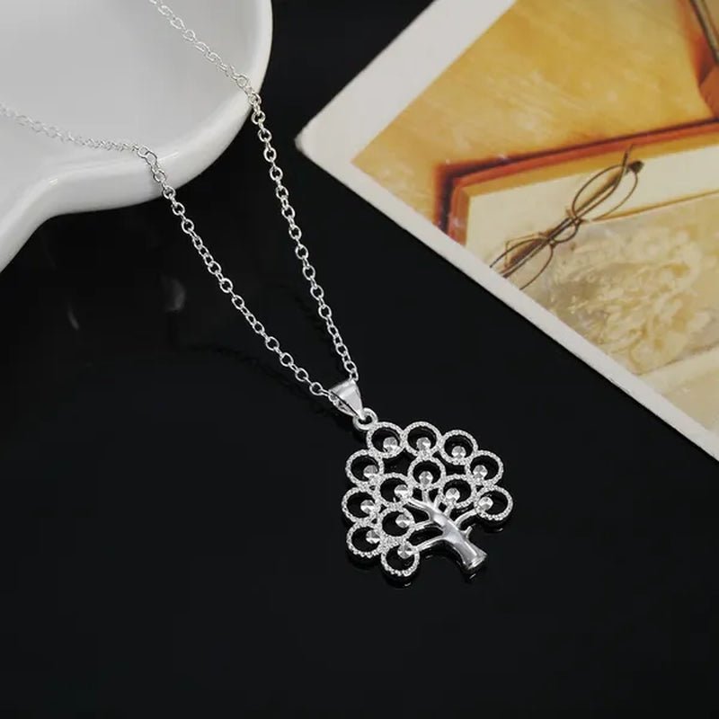Wholesale 925 Solid Sterling Silver Jewelry Elegant Tree Card Pendant Necklace Chain Jewellery Xmas(With Chain） - WORLD TIME VISITS