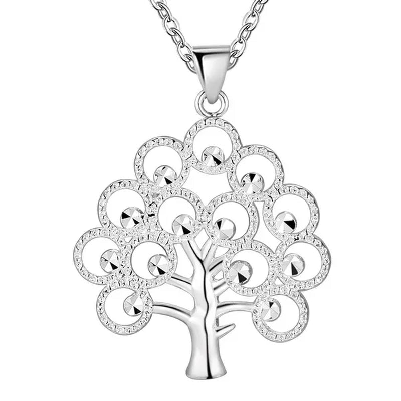 Wholesale 925 Solid Sterling Silver Jewelry Elegant Tree Card Pendant Necklace Chain Jewellery Xmas(With Chain）