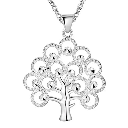 Wholesale 925 Solid Sterling Silver Jewelry Elegant Tree Card Pendant Necklace Chain Jewellery Xmas(With Chain）