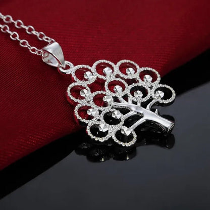Wholesale 925 Solid Sterling Silver Jewelry Elegant Tree Card Pendant Necklace Chain Jewellery Xmas(With Chain）