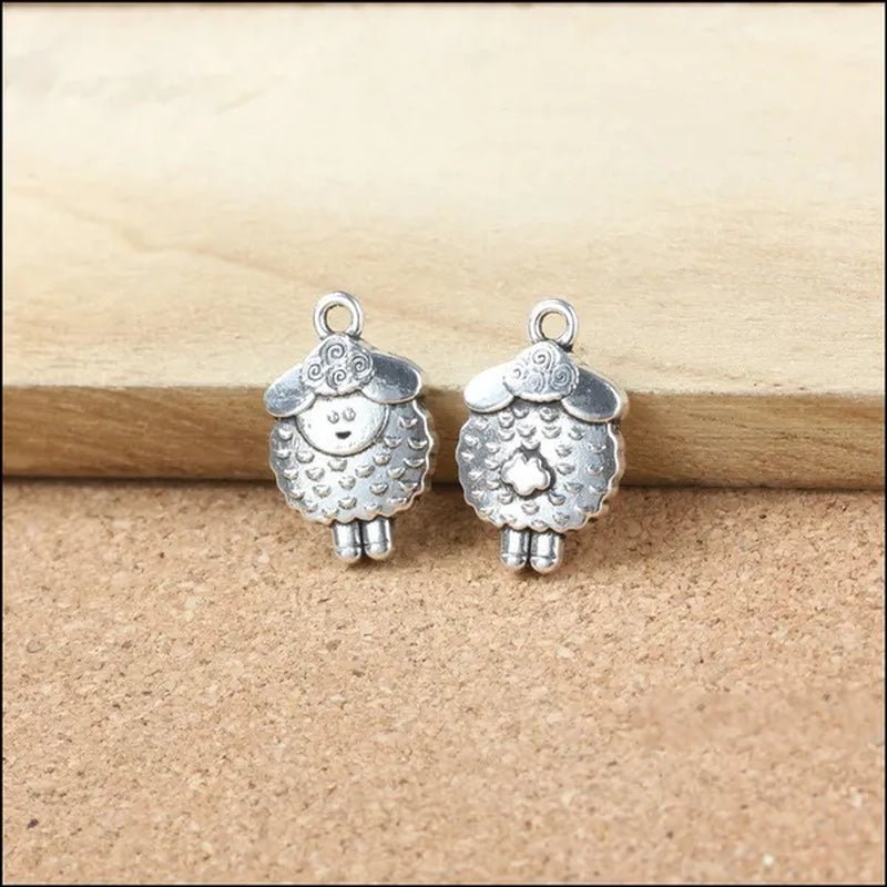Wholesale Ancient Silver Cute Little Sheep Pendant Alloy DIY Fashion Charm Bracelet Necklace Jewelry Accessories 20 Pcs