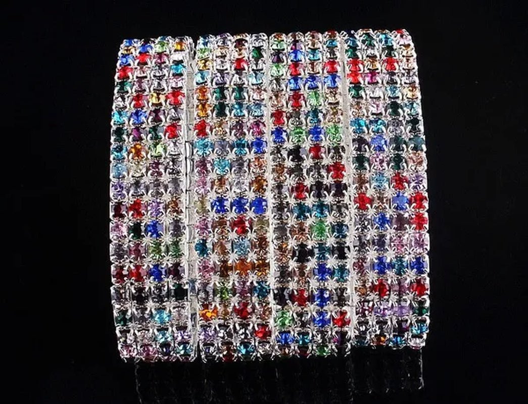 Wholesale Lots bulk JOb 12Pcs Colorful Spring Rhinestone Bracelet Silver 4Row CZ Inlay Gift Fashion Jewelry Party Wedding Xmas Gift