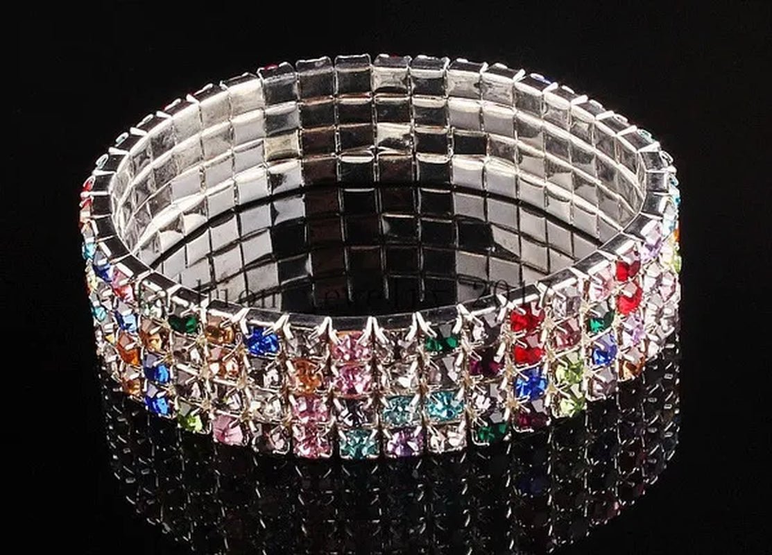 Wholesale Lots bulk JOb 12Pcs Colorful Spring Rhinestone Bracelet Silver 4Row CZ Inlay Gift Fashion Jewelry Party Wedding Xmas Gift - WORLD TIME VISITS