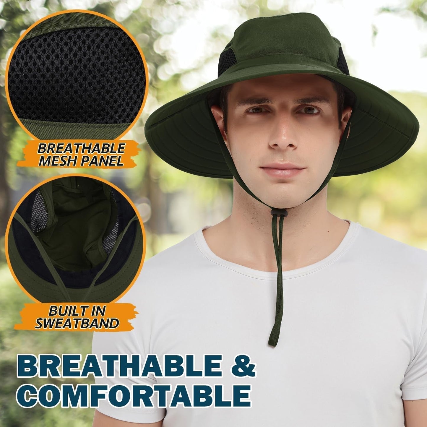 Wide Brim Sun Hat, UPF 50+ UV Protection Waterproof Packable Bucket Hat for Men & Women, Fishing Hiking Beach Garden