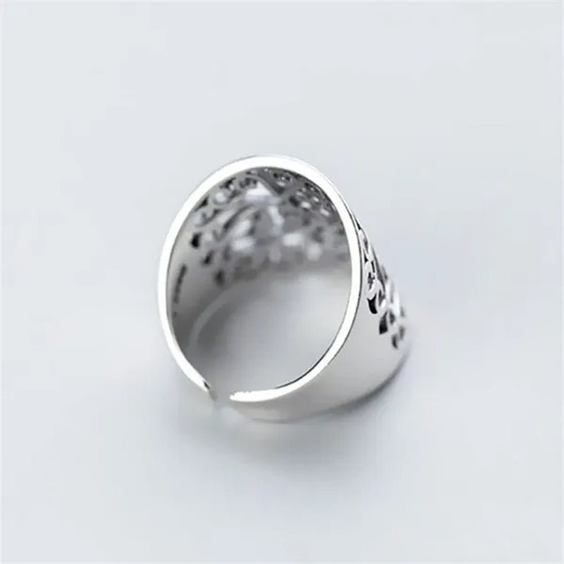 Wide Face Hollow Flower Vintage Open Ring 925 Pure Silver Carving Women'S Ring Size Adjustable Opening - WORLD TIME VISITS