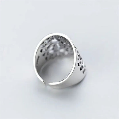 Wide Face Hollow Flower Vintage Open Ring 925 Pure Silver Carving Women'S Ring Size Adjustable Opening - WORLD TIME VISITS