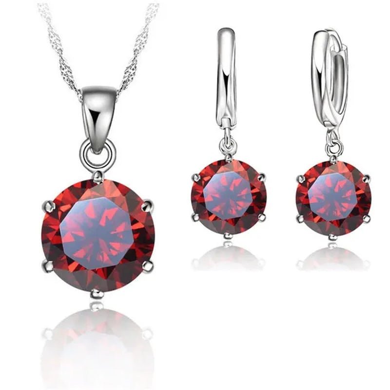 Woman 925 Sterling Silver 8MM Jewelry Sets Cubic Zircon Crystal Lever Back Earrings Pendant Wedding Necklace Nice Gifts 8MM Stone