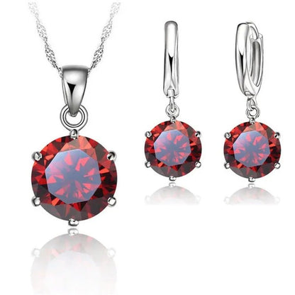 Woman 925 Sterling Silver 8MM Jewelry Sets Cubic Zircon Crystal Lever Back Earrings Pendant Wedding Necklace Nice Gifts 8MM Stone