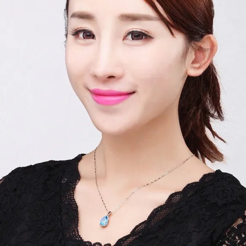 woman fashion Jewellery Elegant Water drop Sapphire Pendant  Gold-plated noble Zircon AAA Necklace