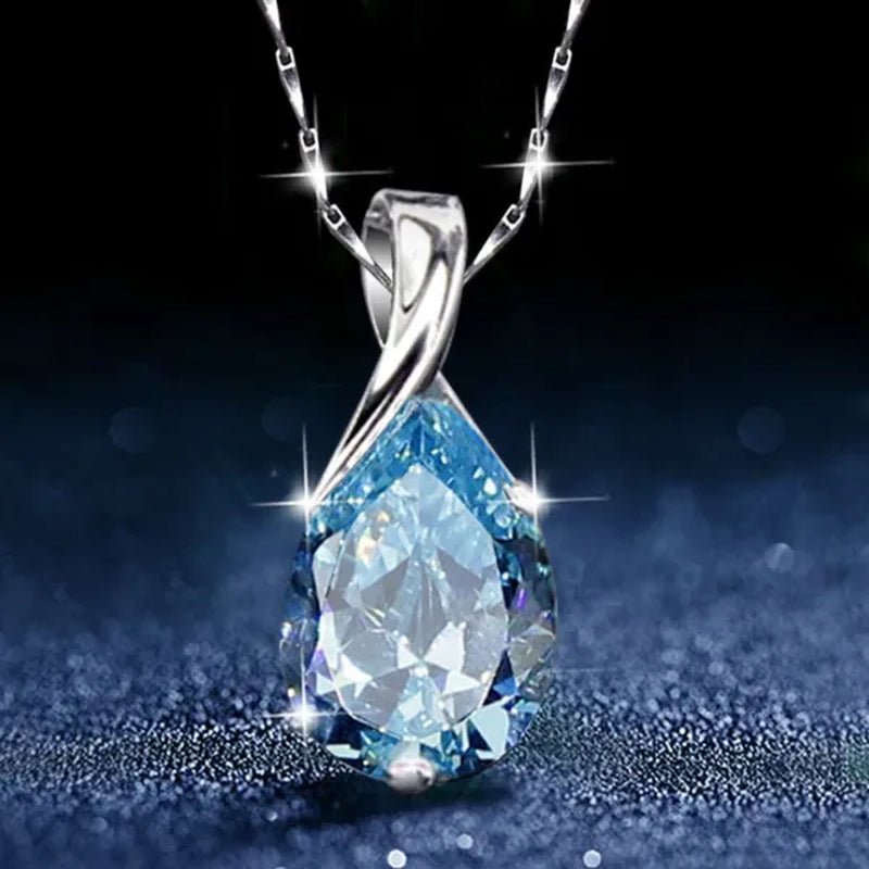 woman fashion Jewellery Elegant Water drop Sapphire Pendant Gold - plated noble Zircon AAA Necklace - WORLD TIME VISITS
