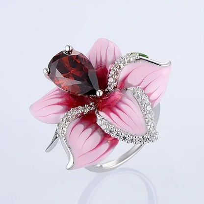 Woman's Rose Ring Jewelry 925 Sterling Silver Natural Gem Ruby Diamond Ring Bridal Party Engagement Wedding Ring Jewelry Size US5-11