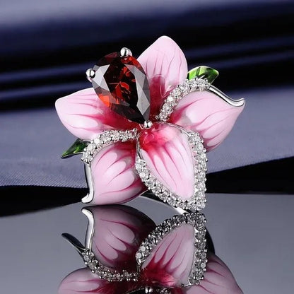Woman's Rose Ring Jewelry 925 Sterling Silver Natural Gem Ruby Diamond Ring Bridal Party Engagement Wedding Ring Jewelry Size US5-11