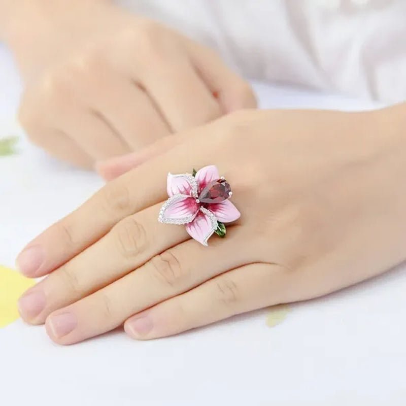 Woman's Rose Ring Jewelry 925 Sterling Silver Natural Gem Ruby Diamond Ring Bridal Party Engagement Wedding Ring Jewelry Size US5 - 11 - WORLD TIME VISITS