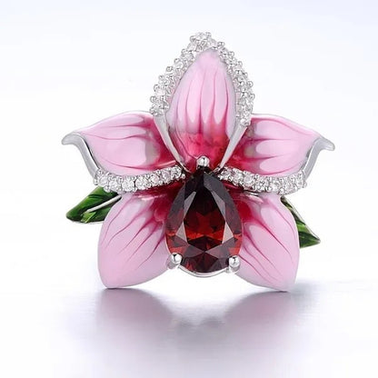 Woman's Rose Ring Jewelry 925 Sterling Silver Natural Gem Ruby Diamond Ring Bridal Party Engagement Wedding Ring Jewelry Size US5-11