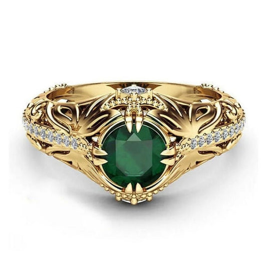 Women 14K Gold Natural Diamond Green Emerald Rings - WORLD TIME VISITS