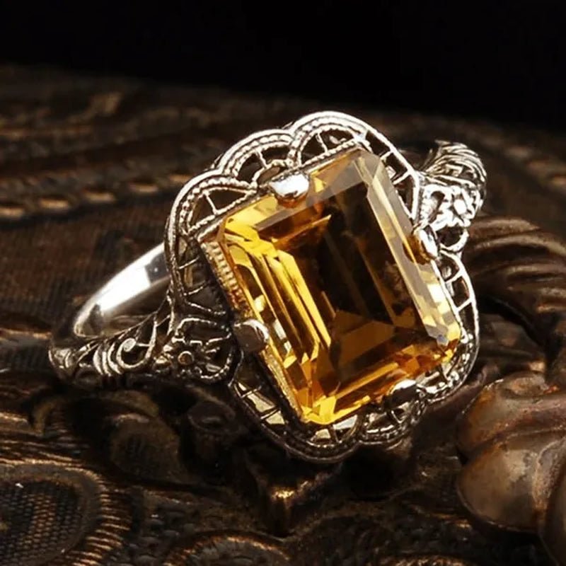 Women 2.8CT Yellow Gems 925 Silver Plated Ring Jewelry (Choice Color and Size ) - WORLD TIME VISITS