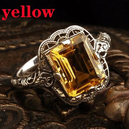 Women 2.8CT Yellow Gems 925 Silver Plated Ring Jewelry (Choice Color and Size ) - WORLD TIME VISITS