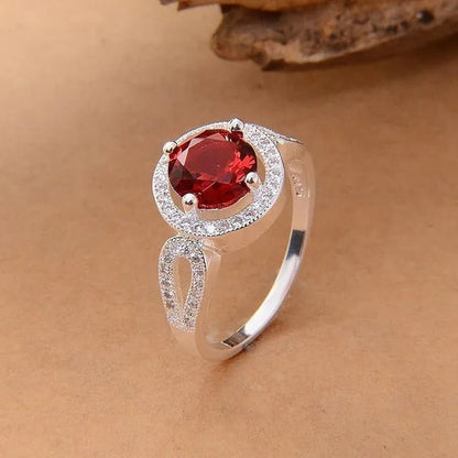 Women 925 Silver Plated Ruby Wedding Promise Party Ring Size 6-10 (Choice Size )
