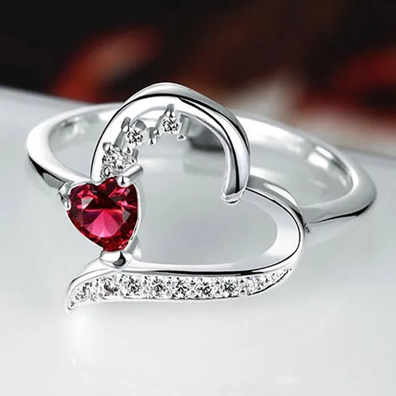 Women 925 Sterling Silver Red Ruby Gemstone Heart Ring Wedding Jewelry New Size 5-10