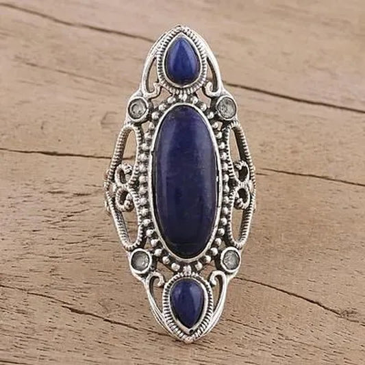 Women 925 Sterling Silver Ring Blue Sapphire Diamond Jewelry Anniversary Proposal Promise Gift Bride Engagement Wedding - WORLD TIME VISITS