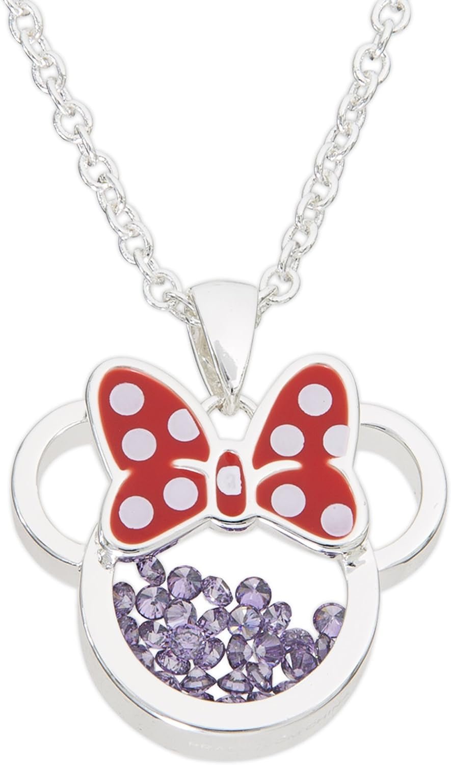 Women and Girls Birthstone Jewelry - Minnie Mouse Cubic Zirconia Shaker Pendant Necklace, Silver Plated, 18+2" Extender - WORLD TIME VISITS