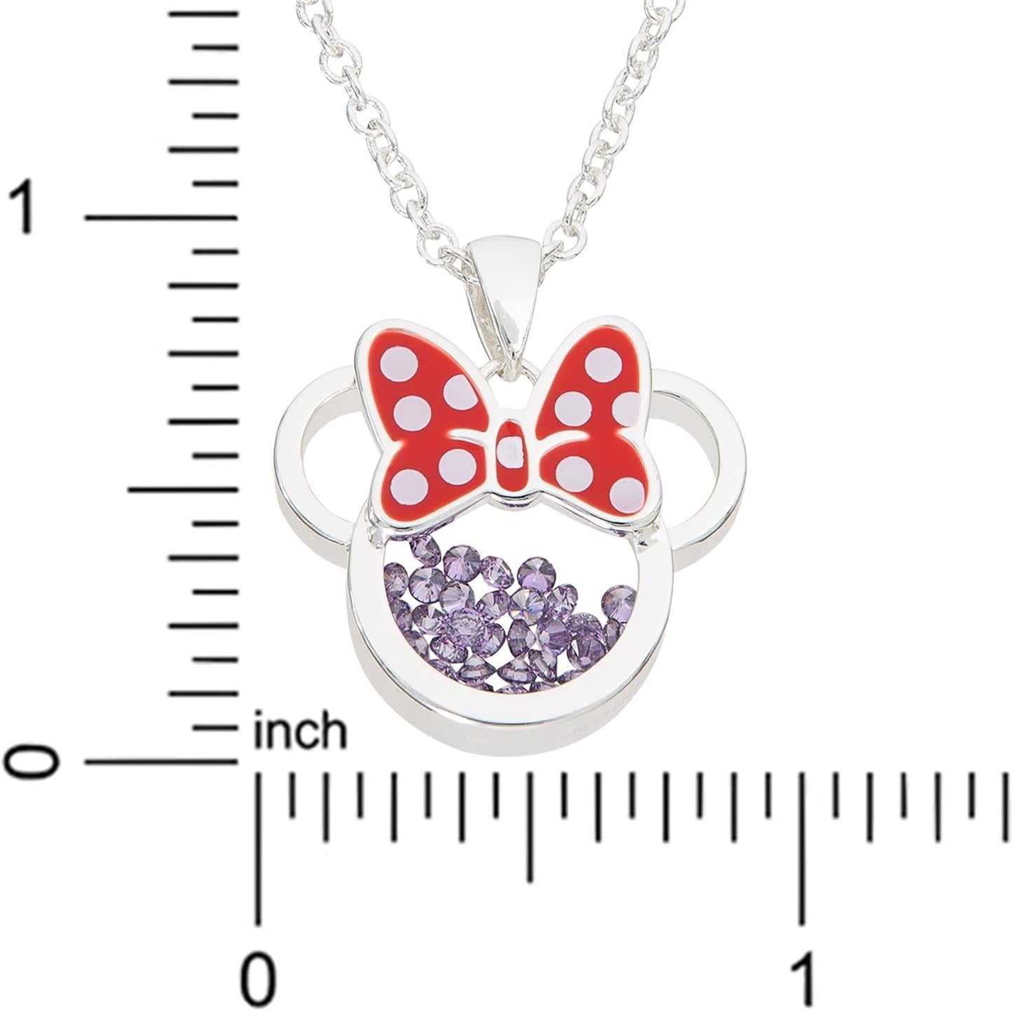 Women and Girls Birthstone Jewelry - Minnie Mouse Cubic Zirconia Shaker Pendant Necklace, Silver Plated, 18+2" Extender