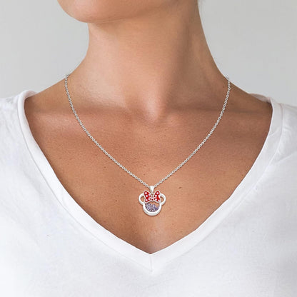 Women and Girls Birthstone Jewelry - Minnie Mouse Cubic Zirconia Shaker Pendant Necklace, Silver Plated, 18+2" Extender - WORLD TIME VISITS