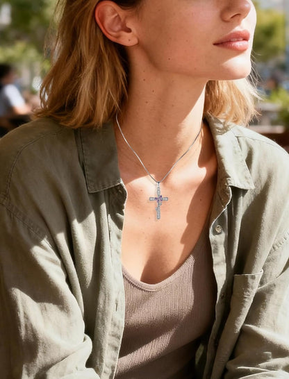 Women Butterfly Cross Necklace 925 Sterling Silver Crucifix Pendant Birthstones Jewelry Christmas Birthday Gift for Mom Wife Lover