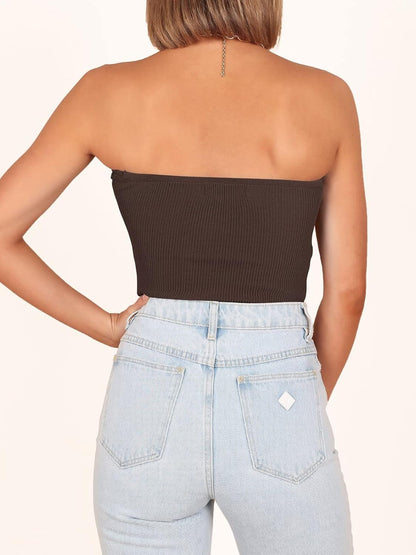 Women Crop Tube Tops Bandeau Strapless Ribbed Knit Twist Knot Y2K Corset Tanks Top 2025 Summer Vacation Outfits
