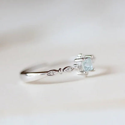 Women Cube Sea Blue Sapphire Fineness Rings Wedding Engagement Propose Ring Jewelry