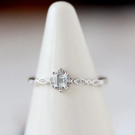 Women Cube Sea Blue Sapphire Fineness Rings Wedding Engagement Propose Ring Jewelry - WORLD TIME VISITS