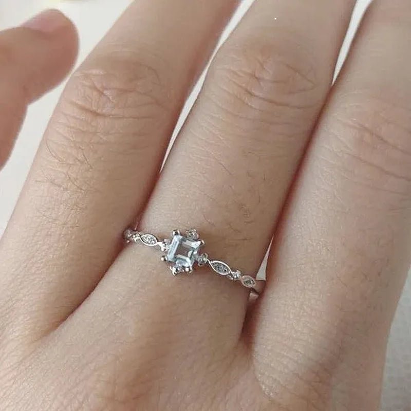 Women Cube Sea Blue Sapphire Fineness Rings Wedding Engagement Propose Ring Jewelry - WORLD TIME VISITS